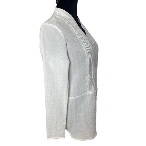 Resort Wear White Pleated Button Front Tuxedo Tunic, Vacation, Beach, Summer XS - Picture 6 of 8